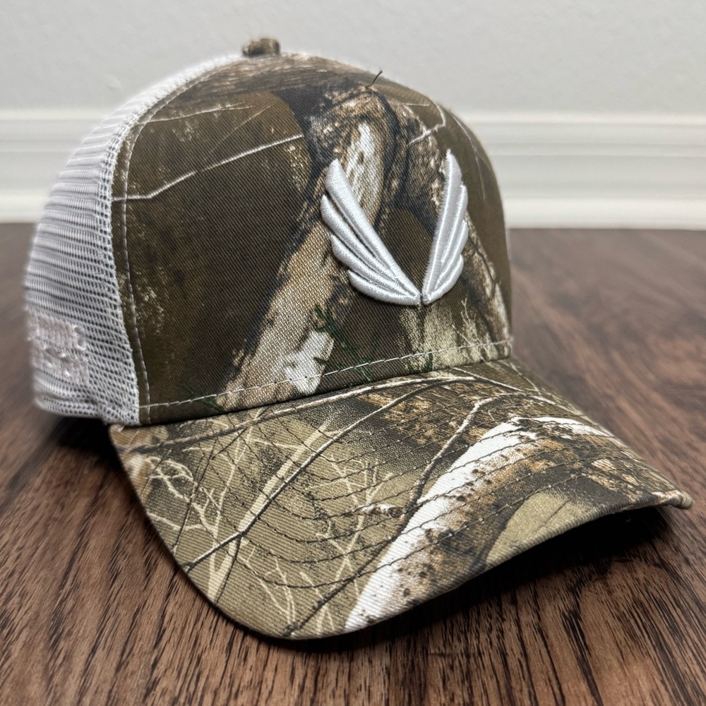 ASRV Men's Camo Trucker Hat with White Mesh and Embroidered Logo